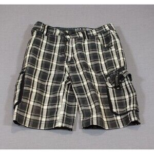 BKE Buckle Shorts Mens  Blue Grey Plaid Cargo Pockets Casual Tag Sz 32 (34" W)